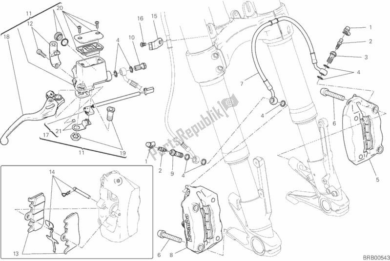 Tutte le parti per il Sistema Frenante Anteriore del Ducati Monster 821 Dark 2020